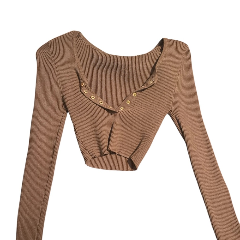 Revolve Brown Knit Button Up | Cropped | Size S